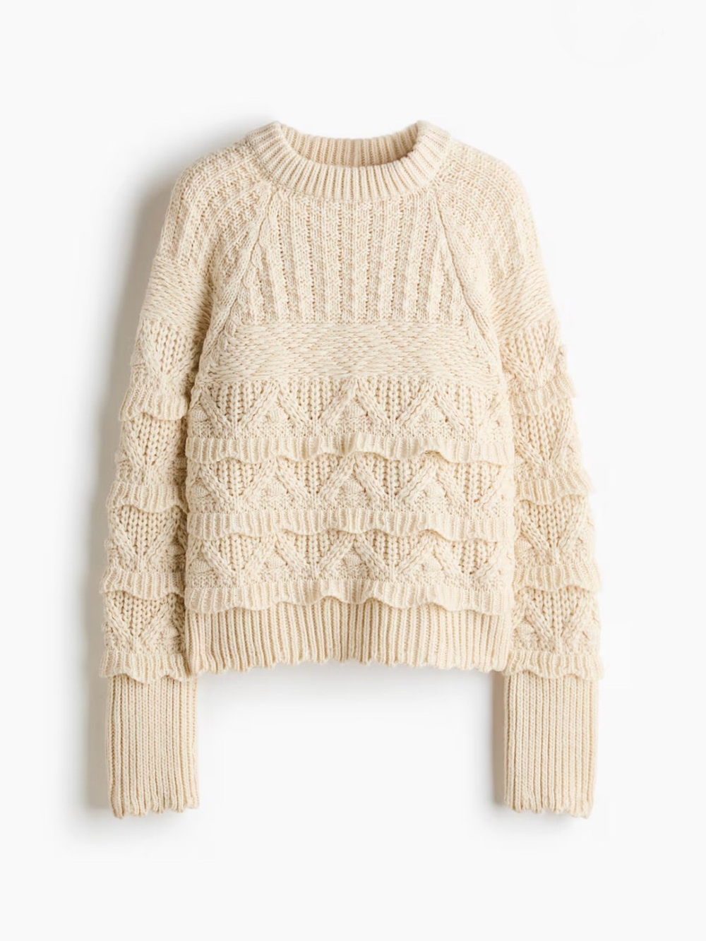 H&M Ruffled Textured-Knit Sweater with a Scalloped Trim